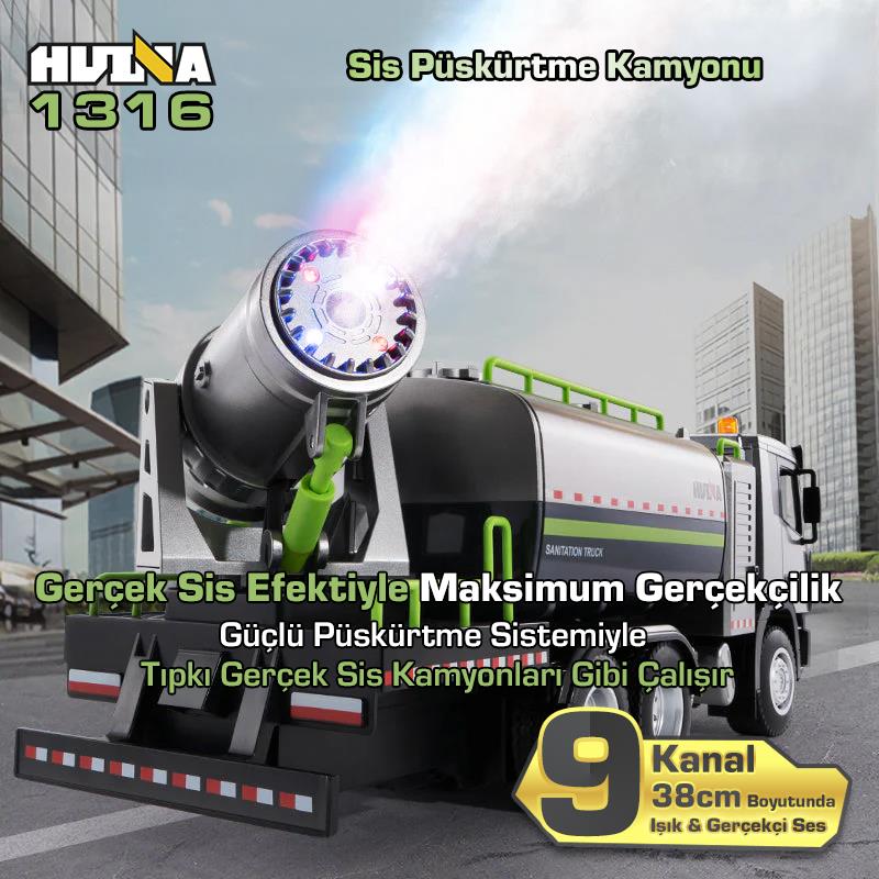 HUINA 1316 1/18 RC Sis Püskürtme Kamyonu İş Makinesi İnşaat Uzaktan Kumandalı RC Model - 2.4Ghz Gerçekçi Similasyon Ses ve Işık Sistemi