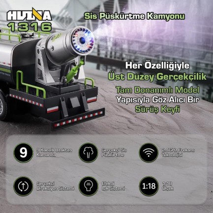 HUINA 1316 1/18 RC Sis Püskürtme Kamyonu İş Makinesi İnşaat Uzaktan Kumandalı RC Model - 2.4Ghz Gerçekçi Similasyon Ses ve Işık Sistemi - Thumbnail