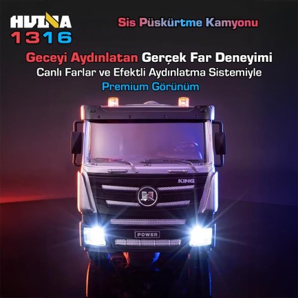 HUINA 1316 1/18 RC Sis Püskürtme Kamyonu İş Makinesi İnşaat Uzaktan Kumandalı RC Model - 2.4Ghz Gerçekçi Similasyon Ses ve Işık Sistemi - Thumbnail