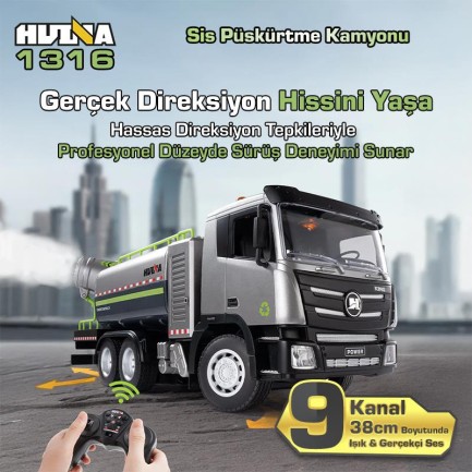 HUINA 1316 1/18 RC Sis Püskürtme Kamyonu İş Makinesi İnşaat Uzaktan Kumandalı RC Model - 2.4Ghz Gerçekçi Similasyon Ses ve Işık Sistemi - Thumbnail