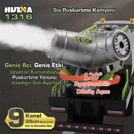 HUINA 1316 1/18 RC Sis Püskürtme Kamyonu İş Makinesi İnşaat Uzaktan Kumandalı RC Model - 2.4Ghz Gerçekçi Similasyon Ses ve Işık Sistemi - Thumbnail