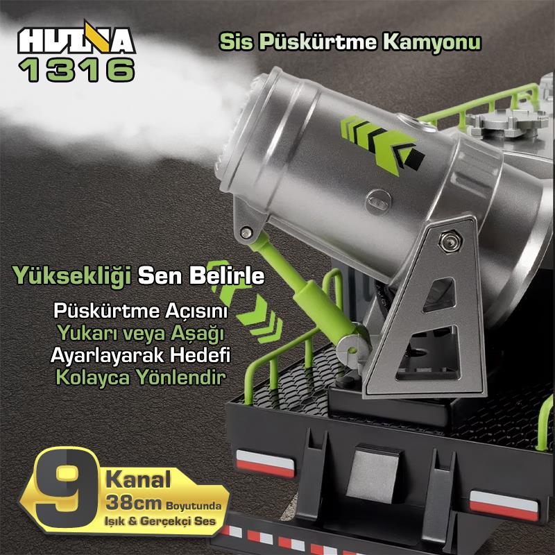 HUINA 1316 1/18 RC Sis Püskürtme Kamyonu İş Makinesi İnşaat Uzaktan Kumandalı RC Model - 2.4Ghz Gerçekçi Similasyon Ses ve Işık Sistemi