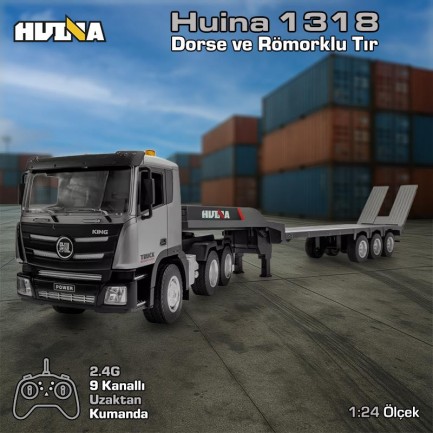 HUINA - HUINA 1318 1/24 RC Dorse ve Römorklu Tır Kamyon Uzaktan Kumandalı İş Makinesi RC Model - 2.4Ghz Gerçekçi Similasyon Ses ve Işık Sistemi