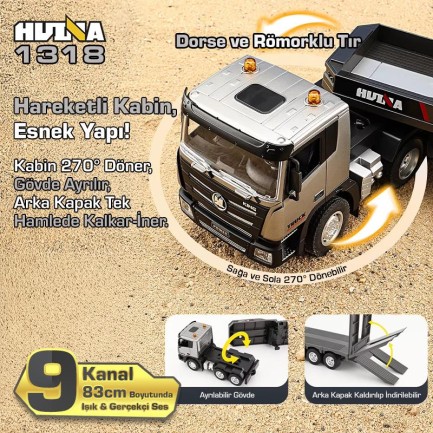HUINA 1318 1/24 RC Dorse ve Römorklu Tır Kamyon Uzaktan Kumandalı İş Makinesi İnşaat RC Model - 2.4Ghz Gerçekçi Similasyon Ses ve Işık Sistemi - Thumbnail