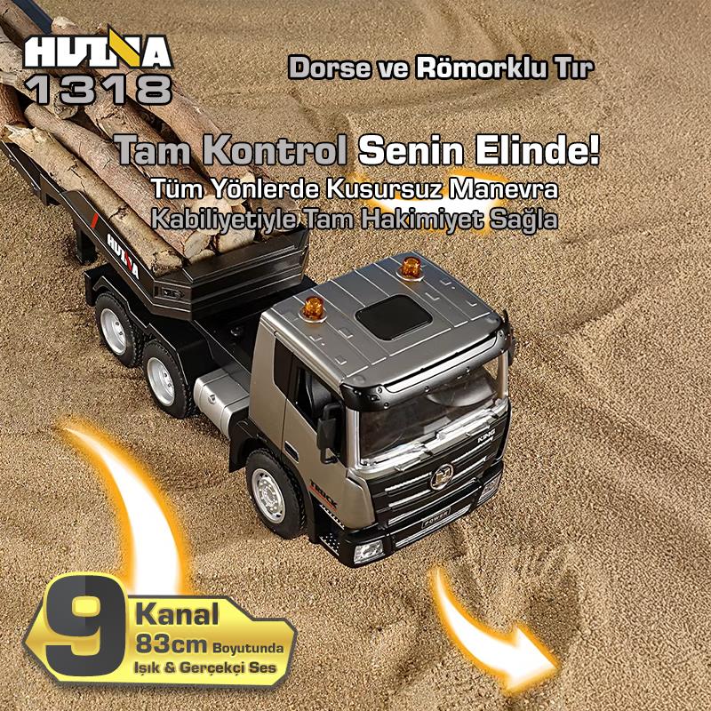 HUINA 1318 1/24 RC Dorse ve Römorklu Tır Kamyon Uzaktan Kumandalı İş Makinesi İnşaat RC Model - 2.4Ghz Gerçekçi Similasyon Ses ve Işık Sistemi