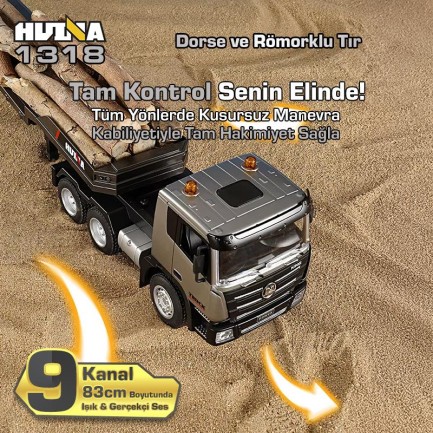 HUINA 1318 1/24 RC Dorse ve Römorklu Tır Kamyon Uzaktan Kumandalı İş Makinesi İnşaat RC Model - 2.4Ghz Gerçekçi Similasyon Ses ve Işık Sistemi - Thumbnail