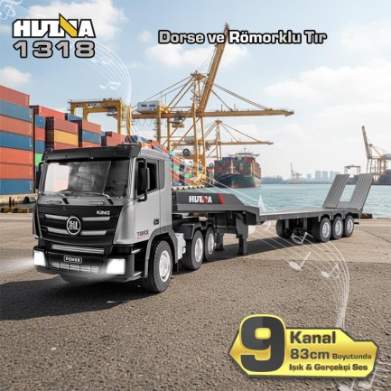 HUINA - HUINA 1318 1/24 RC Dorse ve Römorklu Tır Kamyon Uzaktan Kumandalı İş Makinesi İnşaat RC Model - 2.4Ghz Gerçekçi Similasyon Ses ve Işık Sistemi