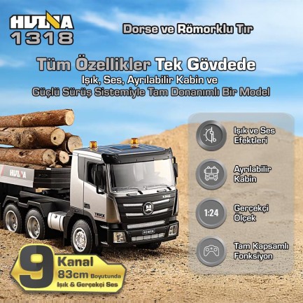 HUINA 1318 1/24 RC Dorse ve Römorklu Tır Kamyon Uzaktan Kumandalı İş Makinesi İnşaat RC Model - 2.4Ghz Gerçekçi Similasyon Ses ve Işık Sistemi - Thumbnail