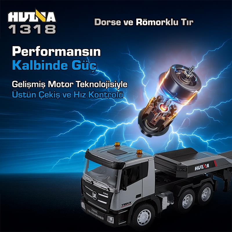 HUINA 1318 1/24 RC Dorse ve Römorklu Tır Kamyon Uzaktan Kumandalı İş Makinesi İnşaat RC Model - 2.4Ghz Gerçekçi Similasyon Ses ve Işık Sistemi
