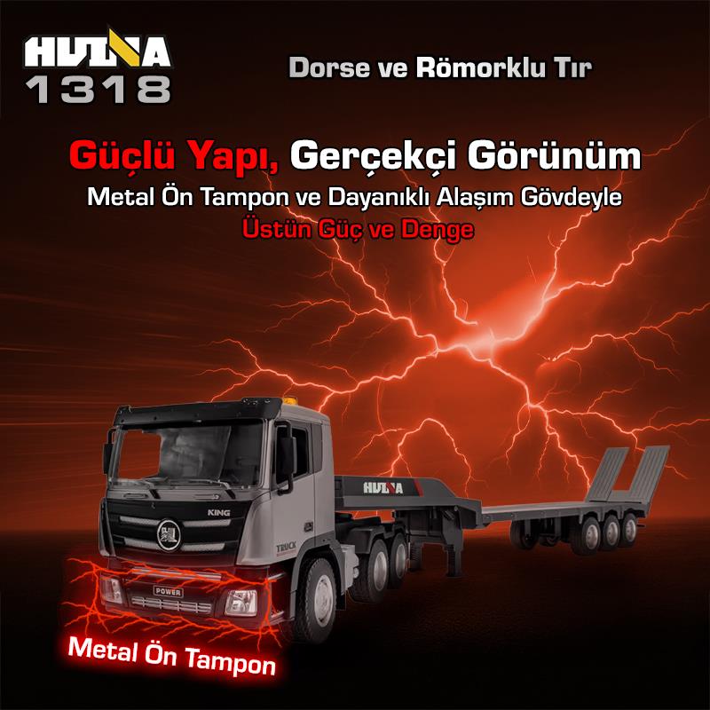 HUINA 1318 1/24 RC Dorse ve Römorklu Tır Kamyon Uzaktan Kumandalı İş Makinesi İnşaat RC Model - 2.4Ghz Gerçekçi Similasyon Ses ve Işık Sistemi