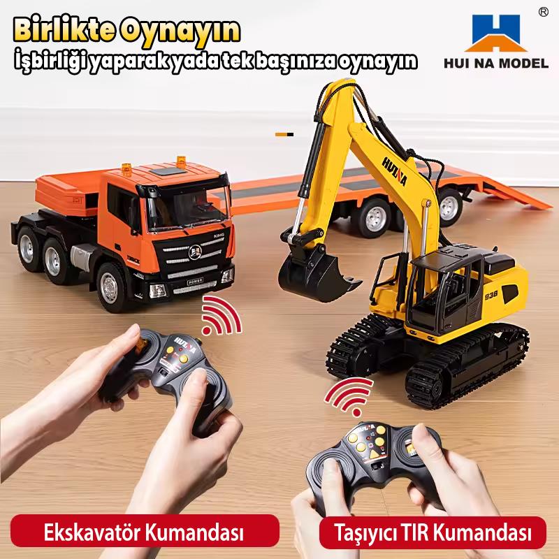 HUINA 1319 RC Römorklu Kamyon ve Dozer Kumandalı İş Makinesi