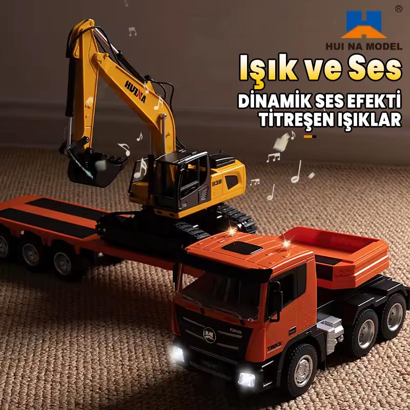 HUINA 1319 RC Römorklu Kamyon ve Dozer Kumandalı İş Makinesi