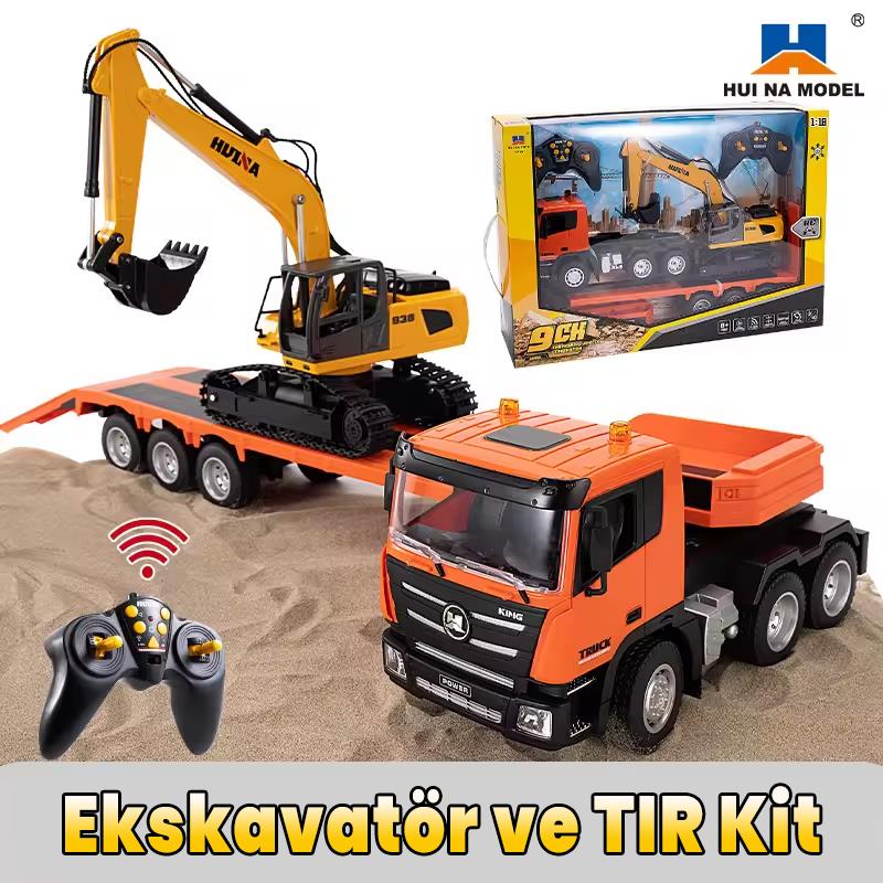 HUINA 1319 RC Römorklu Kamyon ve Dozer Kumandalı İş Makinesi