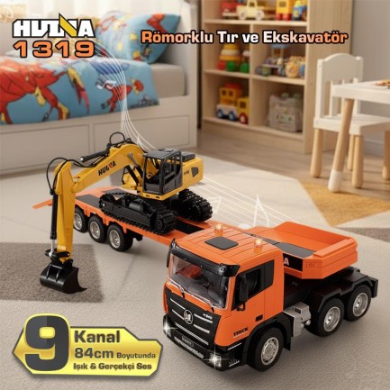 HUINA - HUINA 1319 RC Römorklu Kamyon ve Dozer Kumandalı İş Makinesi