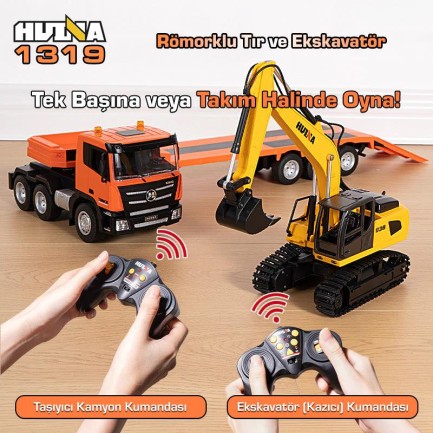 HUINA 1319 RC Römorklu Kamyon ve Dozer Kumandalı İş Makinesi - Thumbnail