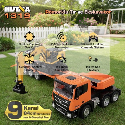 HUINA 1319 RC Römorklu Kamyon ve Dozer Kumandalı İş Makinesi - Thumbnail