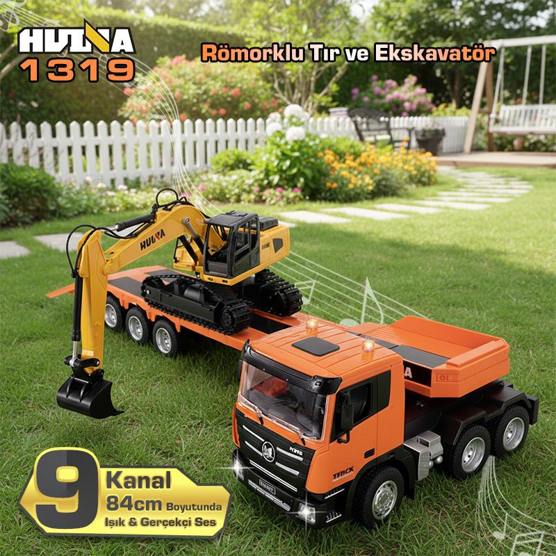 HUINA 1319 RC Römorklu Kamyon ve Dozer Kumandalı İş Makinesi