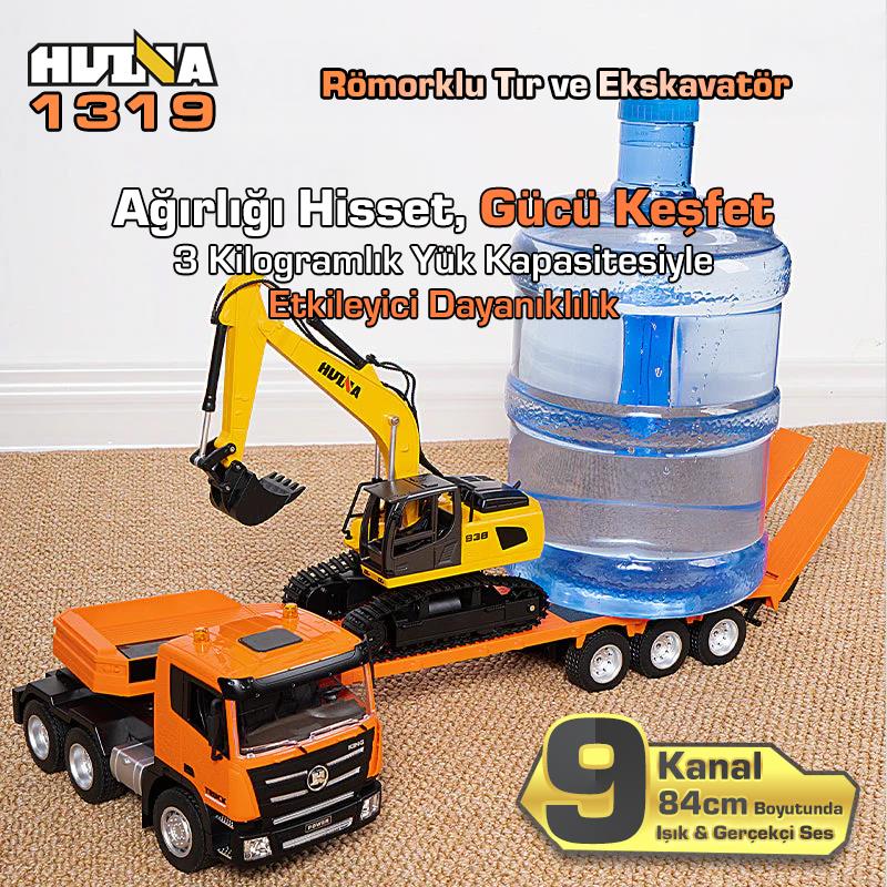 HUINA 1319 RC Römorklu Kamyon ve Dozer Kumandalı İş Makinesi