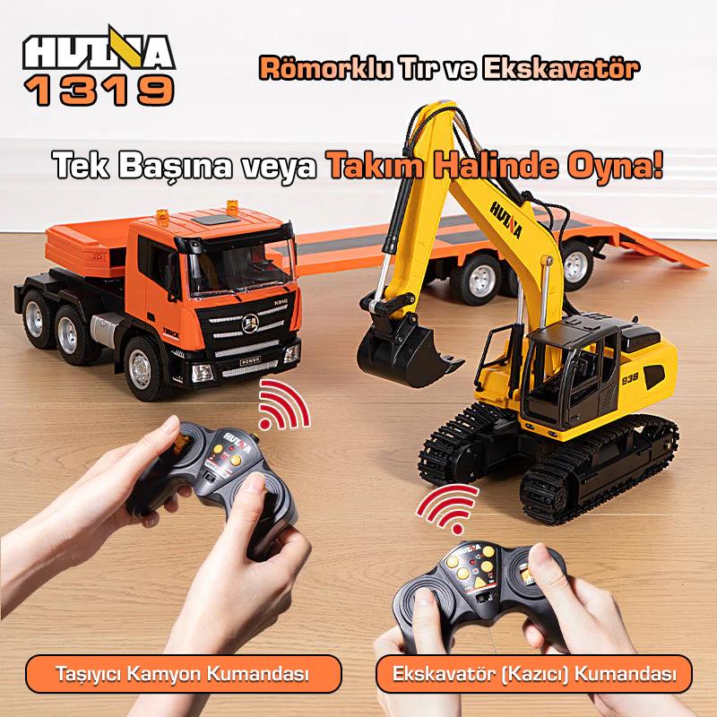 HUINA 1319 RC Römorklu Kamyon ve Dozer Kumandalı İş Makinesi