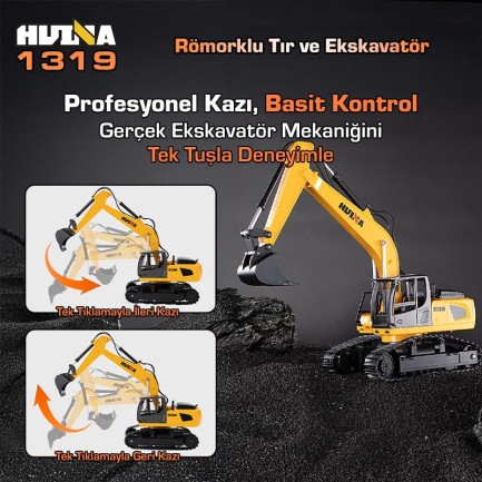 HUINA 1319 RC Römorklu Kamyon ve Dozer Kumandalı İş Makinesi - Thumbnail