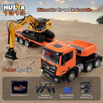 HUINA 1319 RC Römorklu Kamyon ve Dozer Kumandalı İş Makinesi - Thumbnail