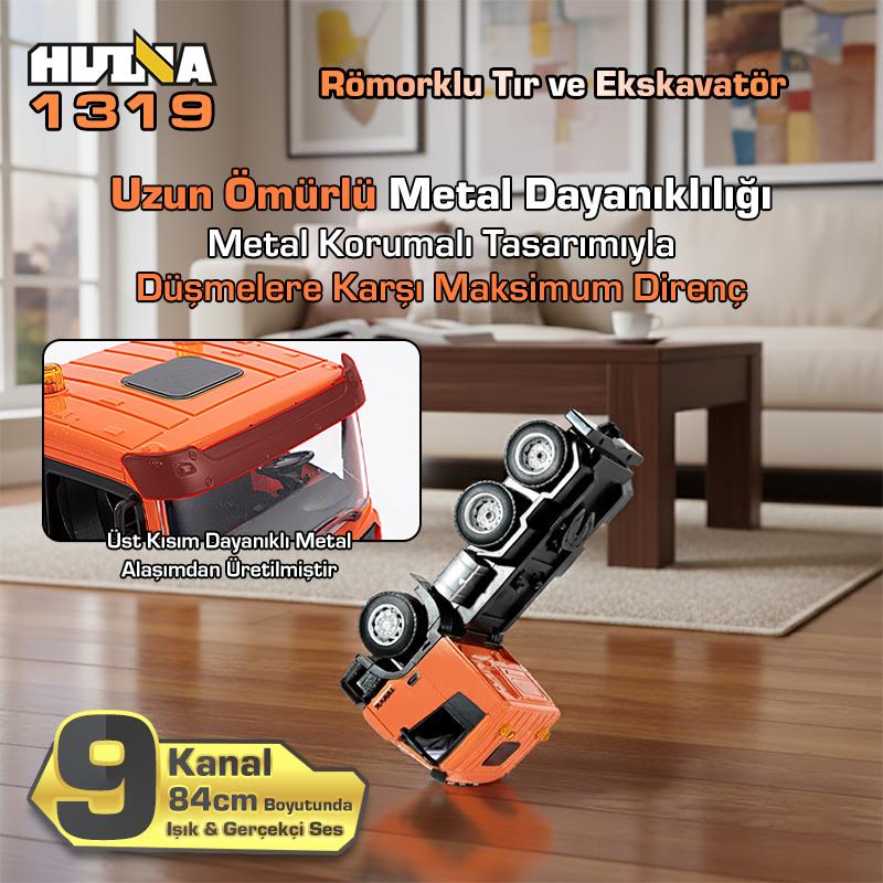 HUINA 1319 RC Römorklu Kamyon ve Dozer Kumandalı İş Makinesi