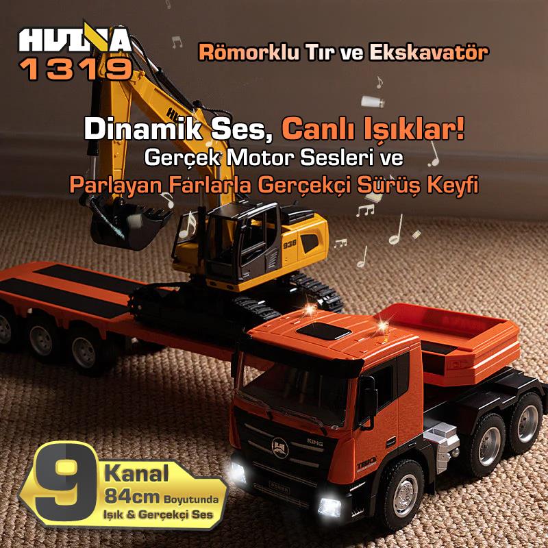 HUINA 1319 RC Römorklu Kamyon ve Dozer Kumandalı İş Makinesi