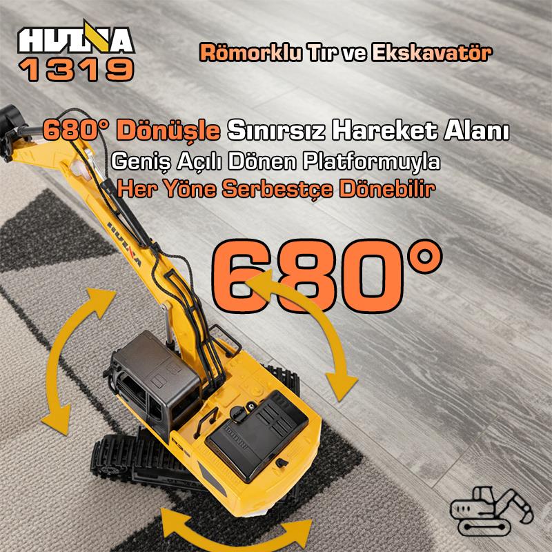 HUINA 1319 RC Römorklu Kamyon ve Dozer Kumandalı İş Makinesi