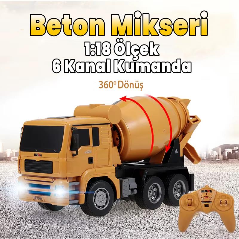 HUINA 1333 1/18 6 Kanal Yüksek Kalite RC Model Çimento Mikseri Kamyon Uzaktan Kumandalı İş Makinası