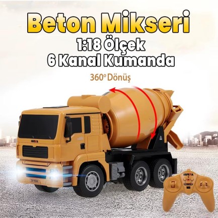 HUINA 1333 1/18 6 Kanal Yüksek Kalite RC Model Çimento Mikseri Kamyon Uzaktan Kumandalı İş Makinası - Thumbnail