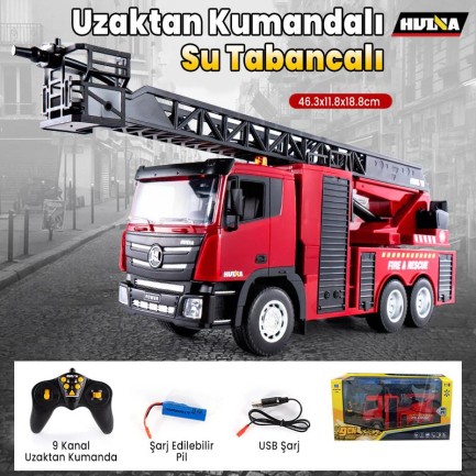 HUINA 1361 1/18 9 Kanal Yüksek Kalite RC Model Uzaktan Kumandalı Merdivenli Yangın Söndürme İtfaiye Kamyonu - Thumbnail