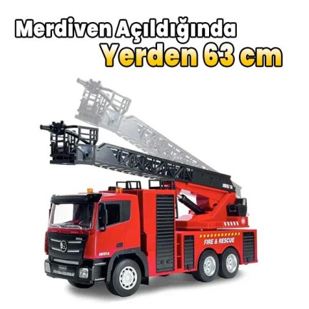HUINA 1361 1/18 9 Kanal Yüksek Kalite RC Model Uzaktan Kumandalı Merdivenli Yangın Söndürme İtfaiye Kamyonu - Thumbnail