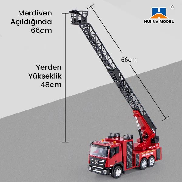 HUINA 1361 1/18 9 Kanal Yüksek Kalite RC Model Uzaktan Kumandalı Merdivenli Yangın Söndürme İtfaiye Kamyonu