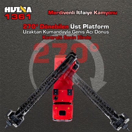 HUINA 1361 1/18 15CH RC Model Uzaktan Kumandalı Merdivenli Yangın Söndürme İtfaiye Kamyonu İş Makinesi İnşaat -Su Püskürtme Fonksiyonlu-2.4G Gerçekçi Similasyon Ses ve Işık Sistemi - Thumbnail