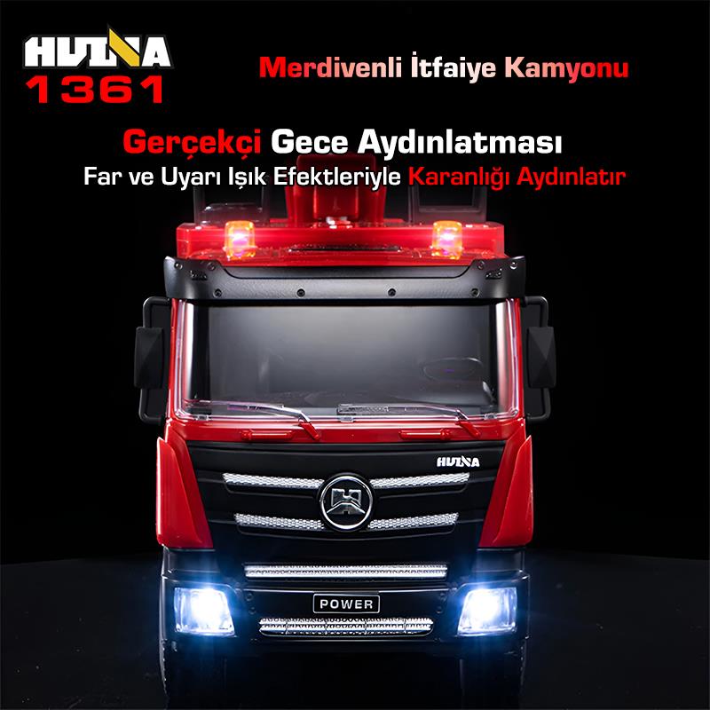 HUINA 1361 1/18 15CH RC Model Uzaktan Kumandalı Merdivenli Yangın Söndürme İtfaiye Kamyonu İş Makinesi İnşaat -Su Püskürtme Fonksiyonlu-2.4G Gerçekçi Similasyon Ses ve Işık Sistemi