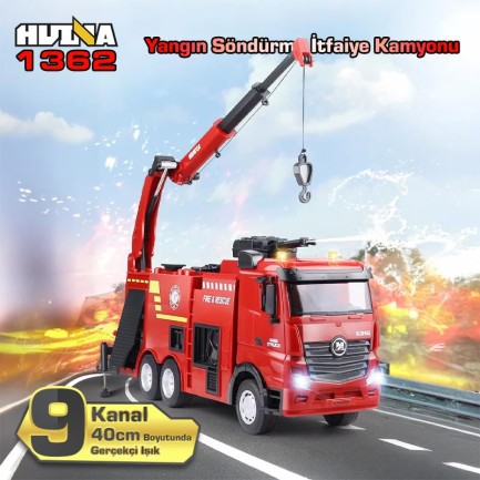 HUINA - HUINA 1362 1/18 15CH RC Model Kumandalı Yangın Söndürme İtfaiye Kamyonu
