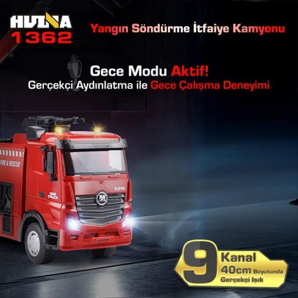HUINA 1362 1/18 15CH RC Model Kumandalı Yangın Söndürme İtfaiye Kamyonu - Thumbnail