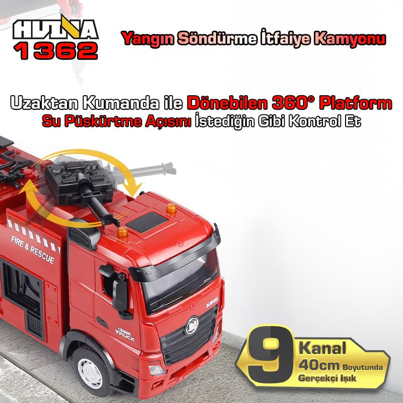 HUINA 1362 1/18 15CH RC Model Kumandalı Yangın Söndürme İtfaiye Kamyonu