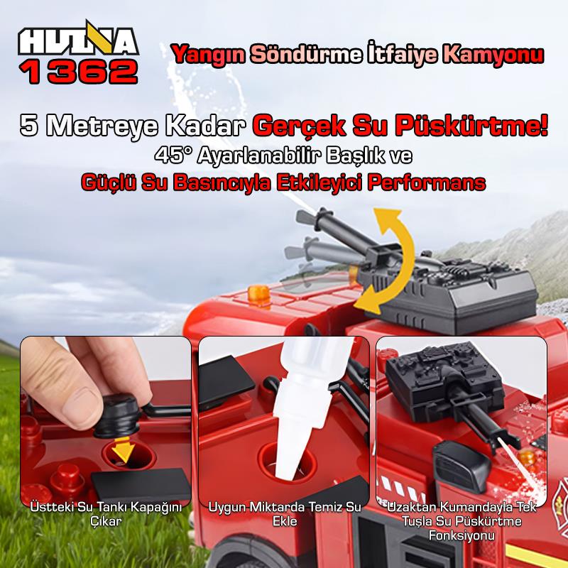 HUINA 1362 1/18 15CH RC Model Kumandalı Yangın Söndürme İtfaiye Kamyonu