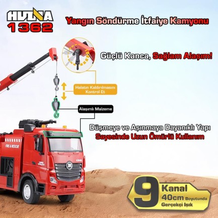 HUINA 1362 1/18 15CH RC Model Kumandalı Yangın Söndürme İtfaiye Kamyonu - Thumbnail