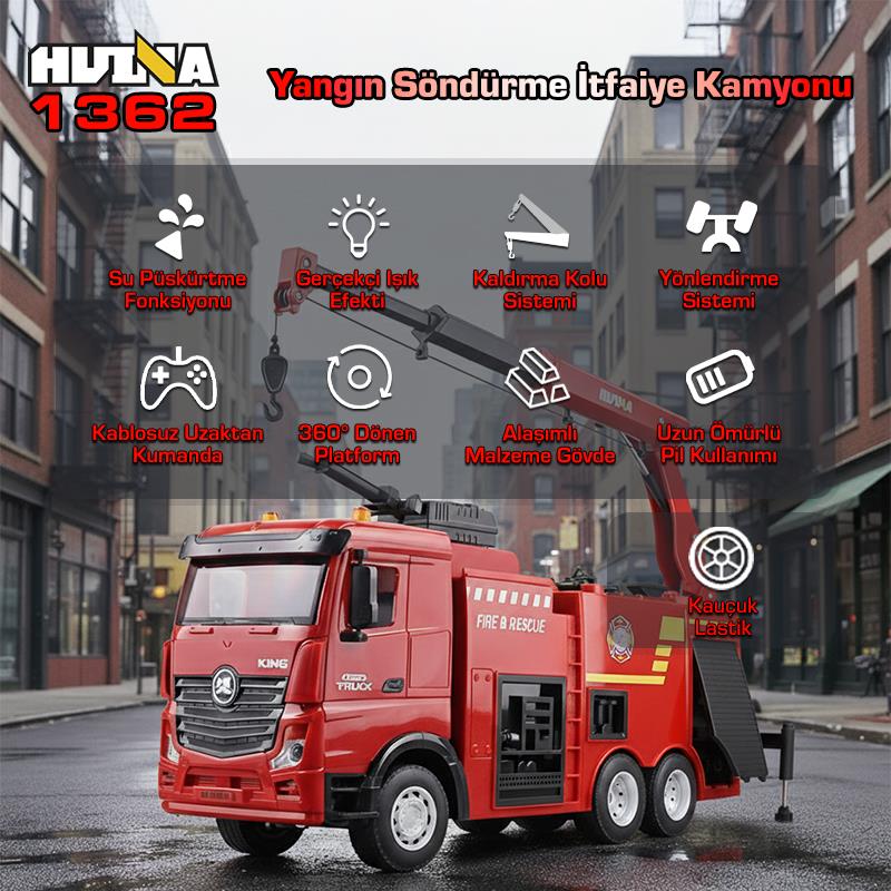 HUINA 1362 1/18 15CH RC Model Kumandalı Yangın Söndürme İtfaiye Kamyonu