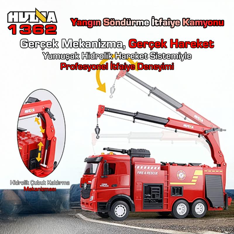HUINA 1362 1/18 15CH RC Model Kumandalı Yangın Söndürme İtfaiye Kamyonu