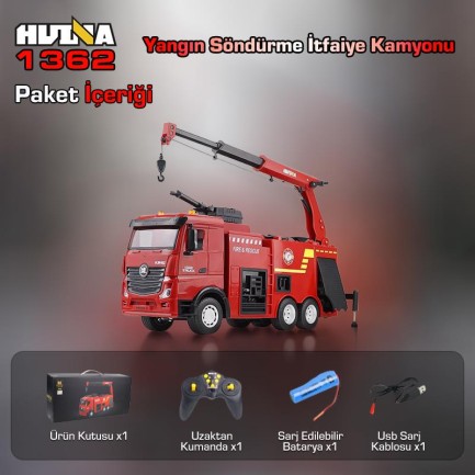 HUINA 1362 1/18 15CH RC Model Kumandalı Yangın Söndürme İtfaiye Kamyonu - Thumbnail