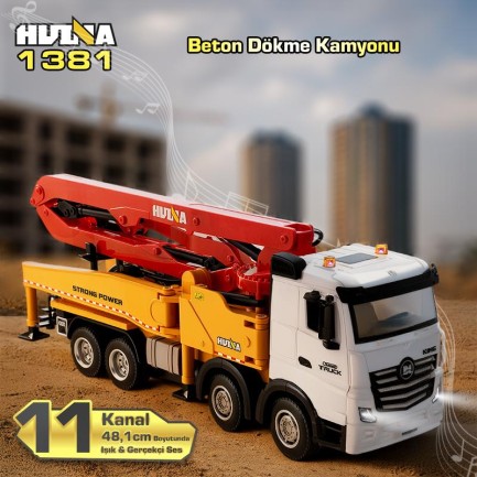 HUINA 1381 1/18 11CH Beton Çimento Dökme Kamyonu İş Makinesi İnşaat Uzaktan Kumandalı RC Model Sarı - 2.4Ghz Gerçekçi Similasyon Ses ve Işık Sistemi - Thumbnail