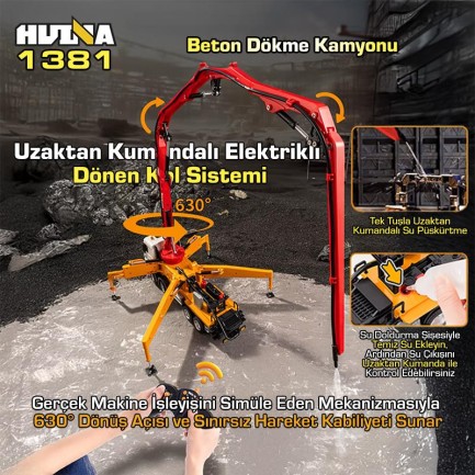 HUINA 1381 1/18 11CH Beton Çimento Dökme Kamyonu İş Makinesi İnşaat Uzaktan Kumandalı RC Model Sarı - 2.4Ghz Gerçekçi Similasyon Ses ve Işık Sistemi - Thumbnail
