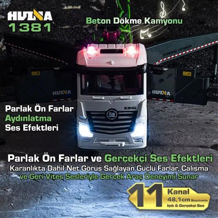 HUINA 1381 1/18 11CH Beton Çimento Dökme Kamyonu İş Makinesi İnşaat Uzaktan Kumandalı RC Model Gri -2.4Ghz Gerçekçi Similasyon Ses ve Işık Sistemi - Thumbnail