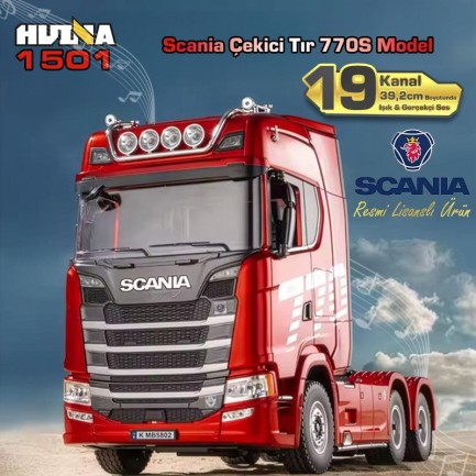 HUINA - HUINA 1501 770S 1/18 19CH Tır Scania Uzaktan Kumandalı İş Makinesi Kırmızı