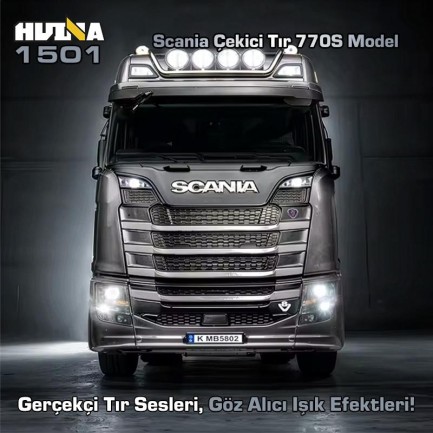HUINA 1501 Scania 770S 1/18 19CH Çekici Tır Kamyon Profesyonel Uzaktan Kumandalı İş Makinesi İnşaat Aracı Hauler Truck Gri - Sesli ve Işıklı - Thumbnail