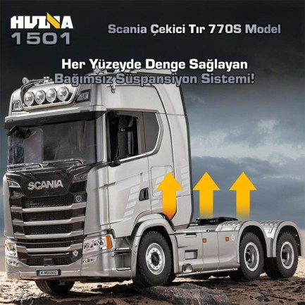 HUINA 1501 Scania 770S 1/18 19CH Çekici Tır Kamyon Profesyonel Uzaktan Kumandalı İş Makinesi İnşaat Aracı Hauler Truck Gri - Sesli ve Işıklı - Thumbnail