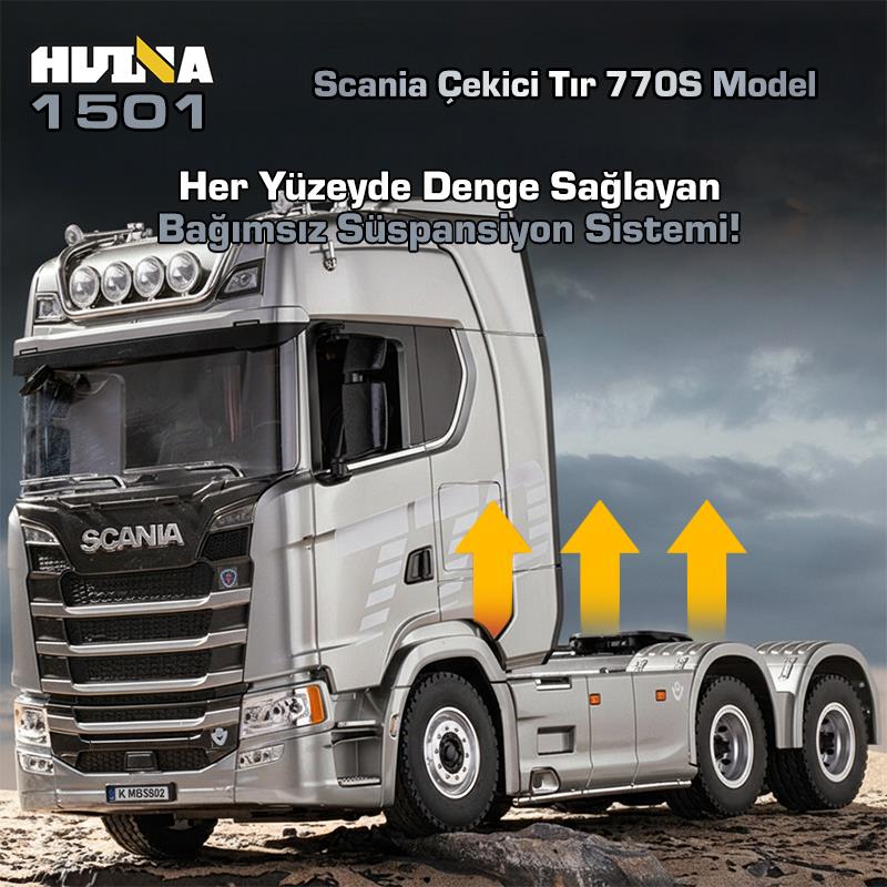 HUINA 1501 Scania 770S 1/18 19CH Çekici Tır Kamyon Profesyonel Uzaktan Kumandalı İş Makinesi İnşaat Aracı Hauler Truck Gri - Sesli ve Işıklı